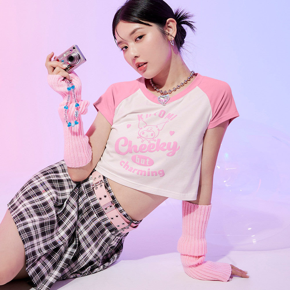 Short Cropped Kuromi Cotton T-Shirt Top