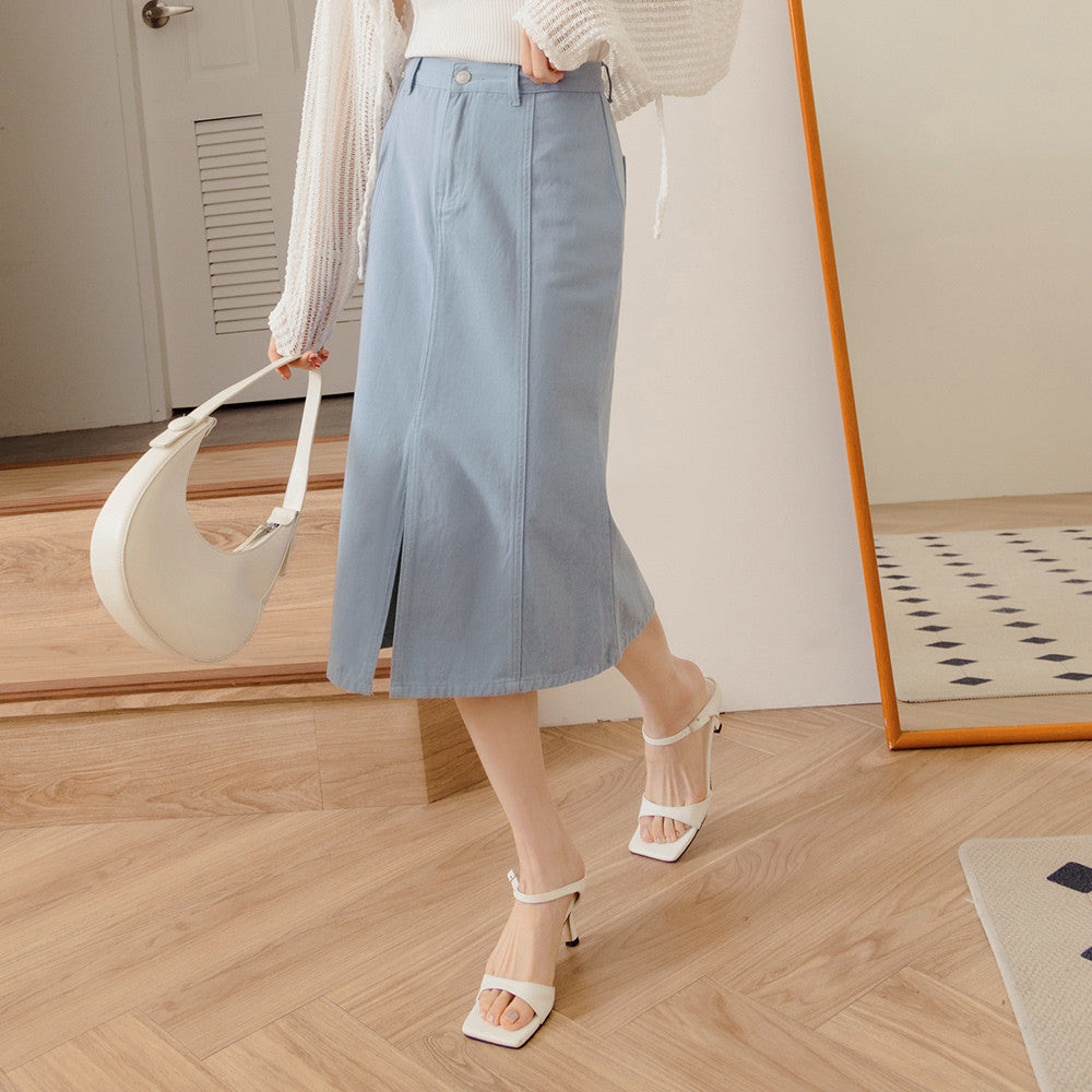 Casual Long Open Slit Cotton Fishtail Midi Skirt