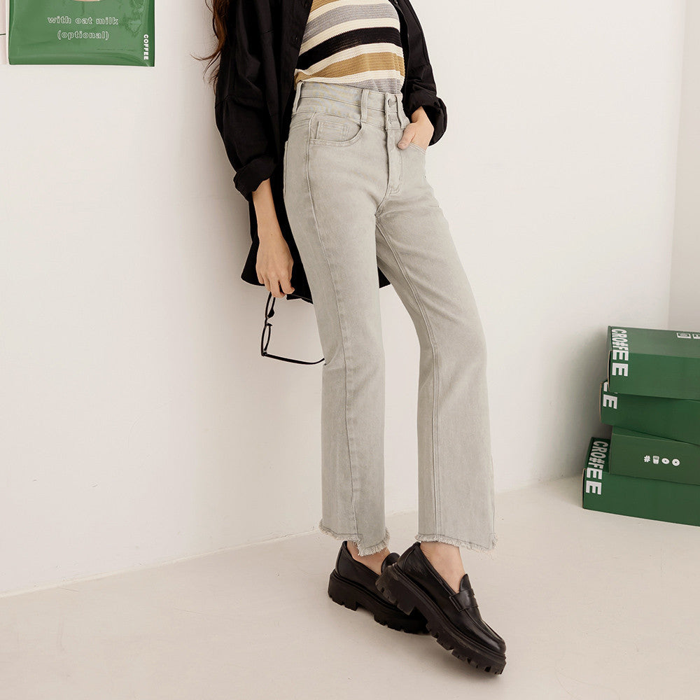 Casual Washed High Waist Denim Long Straight Pants