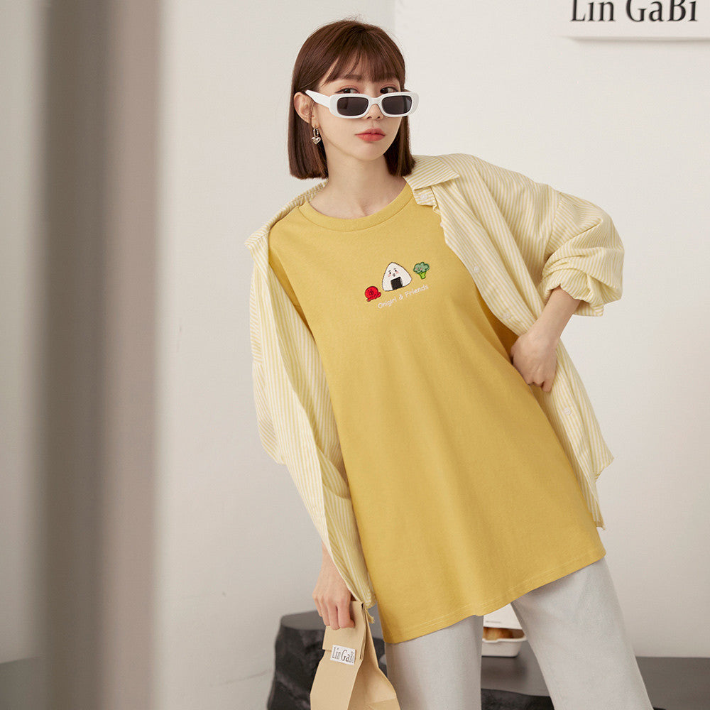 Cute Onigiri Cotton Long T-Shirt Top