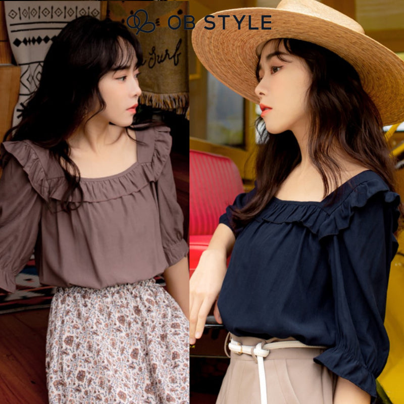 Weekend X Ob Design Women Casual Boho Square Neck Ruffle Sleeve Blouse Shirt Top Plus Size