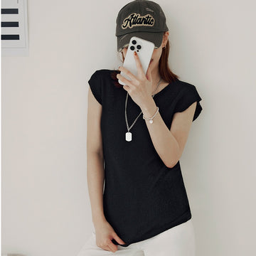 Korean Basic Solid Knit Cap Sleeve Sweater Top