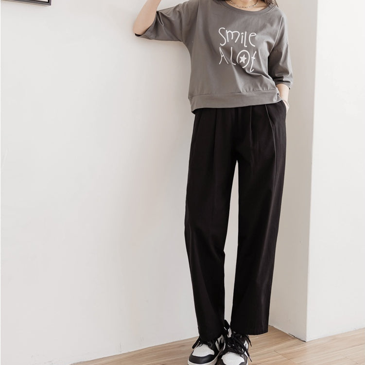 Cotton Elastic Waist Straight Leg Harem Pants Trousers