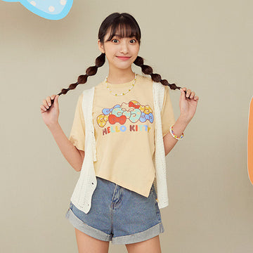 Hello Kitty Ribbon Asymmetrical Bow Cotton T-Shirt Top