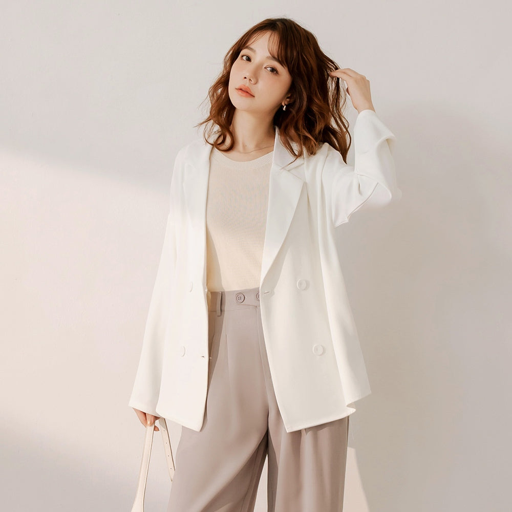 Work Basic Solid Wrinkle Free Long Blazer Jacket