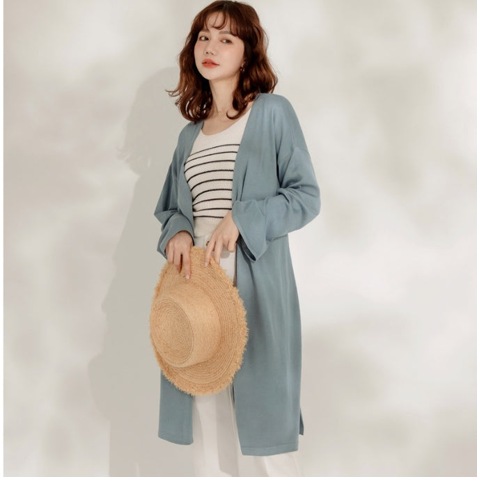 Basic Korean Long Knit Wrap Belt Cardigan Sweater Jacket Top