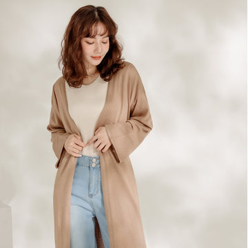 Basic Korean Long Knit Wrap Belt Cardigan Sweater Jacket Top