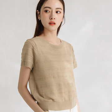 Basic Solid Cooling Knit Short Sleeve Blouse Top