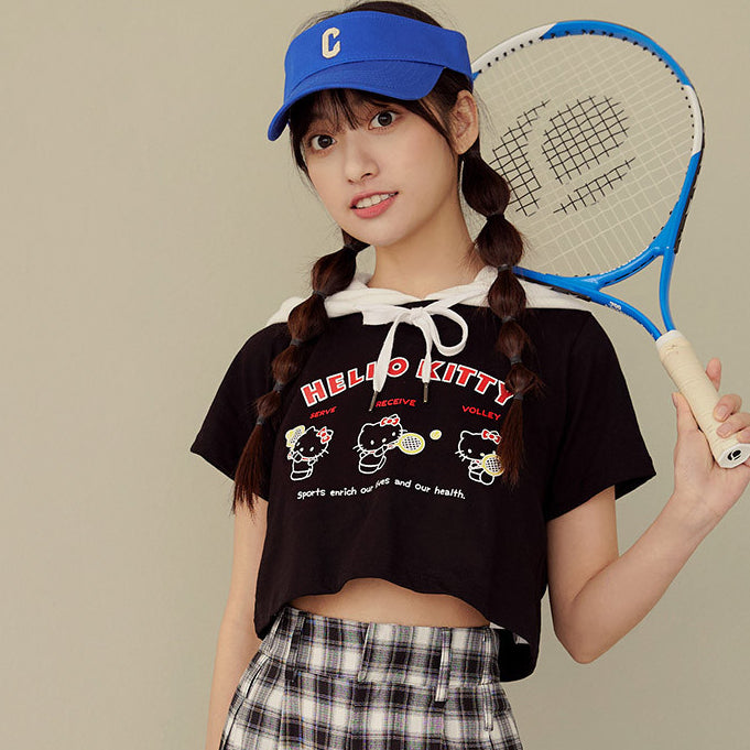 Casual Hello Kitty Tennis Print Short Crop T-Shirt Top