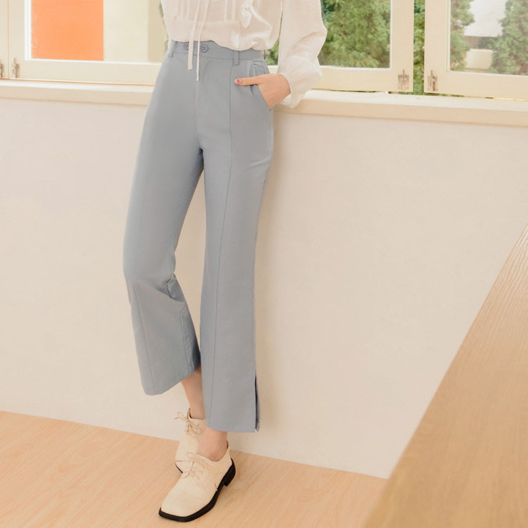 Work Basic Side Slit Flare Wide Leg Long Pants