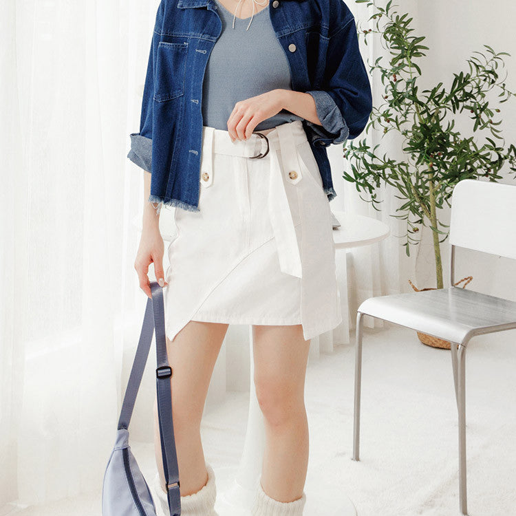 Casual Washed Denim A-Line Belt Short Mini Skirt