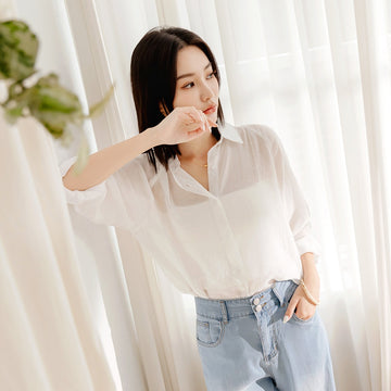 Casual Oversized Loose Long Sheer Button Shirt Top