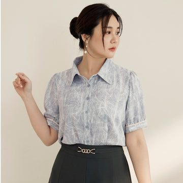 Work Korean Wrinkle Free Print Button Shirt Top