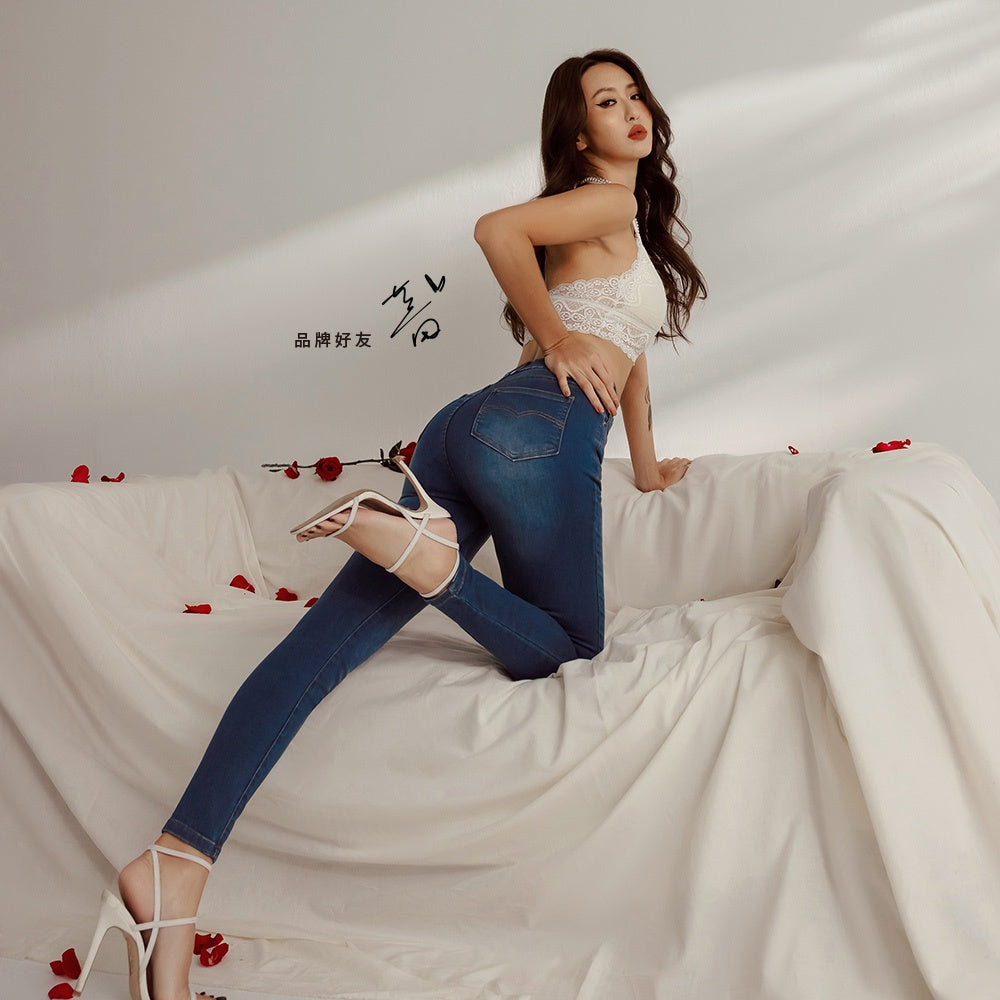 Casual Slimming Fit High Waist Long Straight Denim Jeans Pants