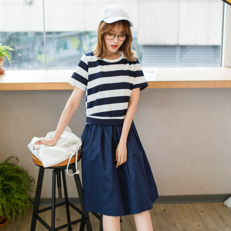 Casual Stripe A-Line Mini T-Shirt Dress