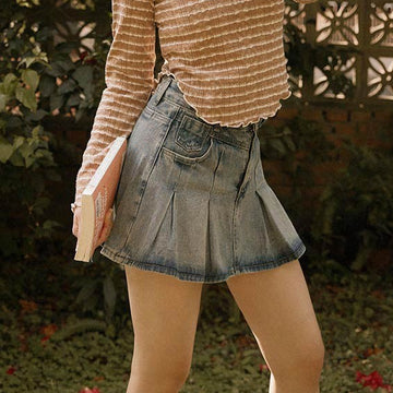 Sexy Short Mini Denim Pleated Jeans Skirt