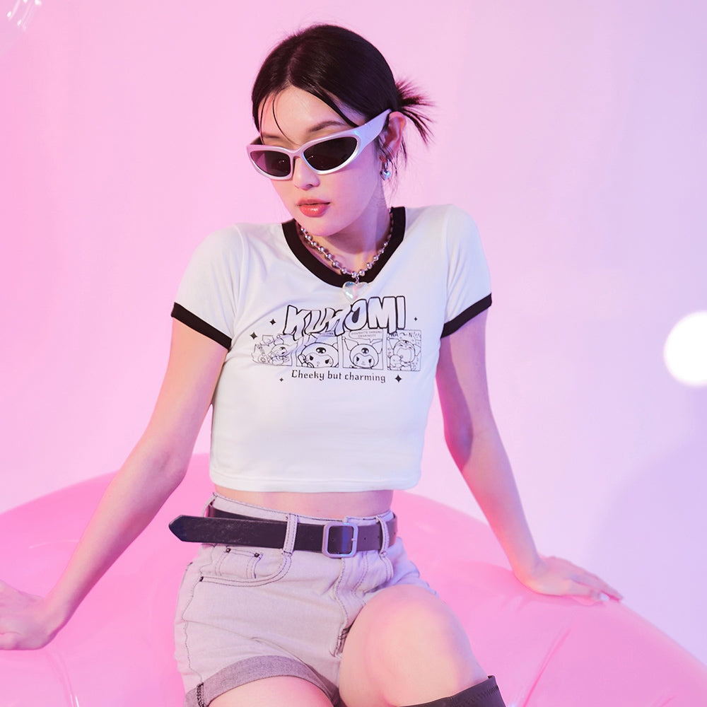トップス Kurumi Sanrio Kuromi Women Casual Short Cropped T-Shirt Top