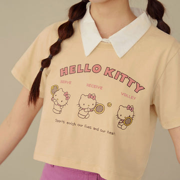 Casual Hello Kitty Tennis Print Short Crop T-Shirt Top