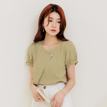 Casual Wrinkle Free Ruffle Sleeve Button Blouse Top