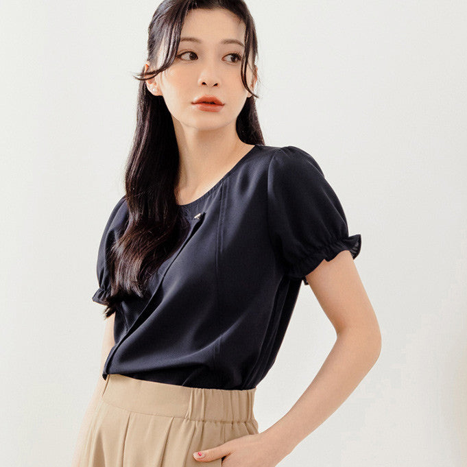 Casual Wrinkle Free Ruffle Sleeve Button Blouse Top