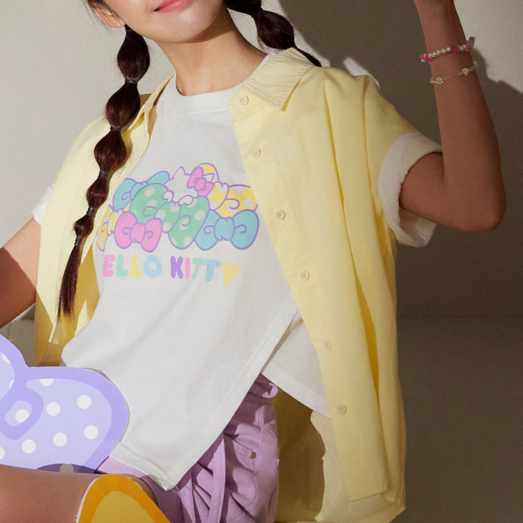 Hello Kitty Ribbon Asymmetrical Bow Cotton T-Shirt Top