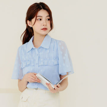 Casual Ruffle Star Chiffon Button Shirt Top