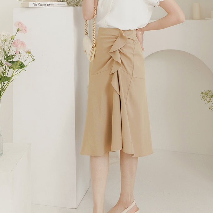 Work Ruffle A-Line Long Midi Skirt