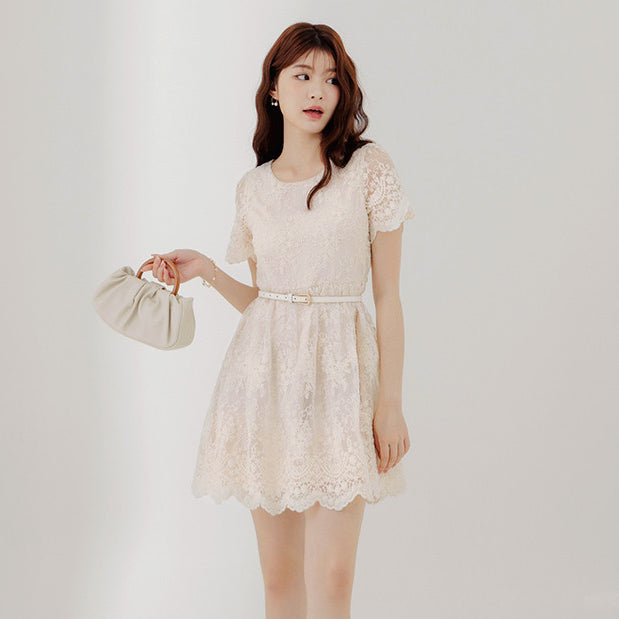 Wedding Party Cream Mini Lace Dress