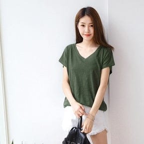 WEEKEND X OB DESIGN V-NECK BASIC BAMBOO COTTON T-SHIRT YOGA TOP