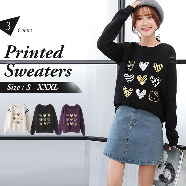 (TW STOCK) OB STYLE | HELLO KITTY LONG SLEEVE PRINTED SWEATERS | 3 COLORS |