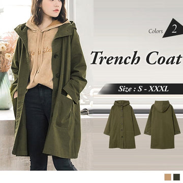 LONG SLEEVE HOODED TRENCH COAT