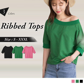 ROUND NECK SHORT SLEEVE RIBBED TOPS