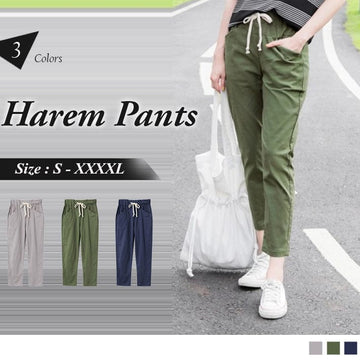 DRAWSTRING WAIST CASUAL HAREM PANTS