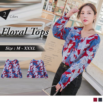 LONG SLEEVE V-NECK FLORAL TOPS