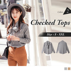 (TW STOCK) OB STYLE | LONG SLEEVE CHECKED CHIFFON TOPS | 2 COLORS | S-XXXL SIZE |