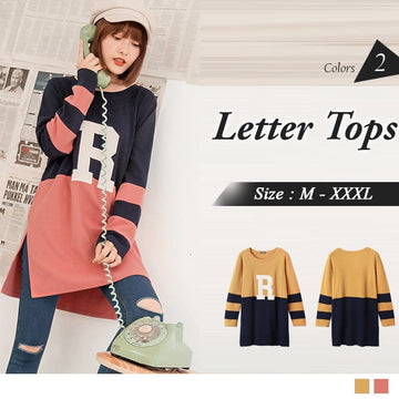 LONG SLEEVE LETTER BRUSHED TOPS