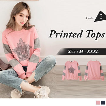 LONG SLEEVE STAR PRINTED TOPS