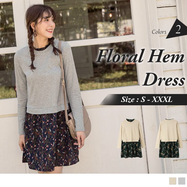 LONG SLEEVE FLORAL HEM DRESS