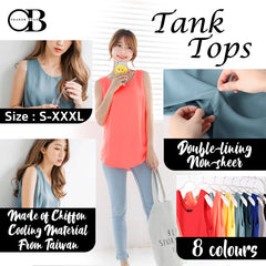 (TW STOCK) OB STYLE plain chiffon tank top made of taiwan cooling material | 8 COLORS | S-XXXXL SIZE