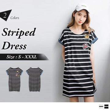 SHORT SLEEVE STRIPED DRESS