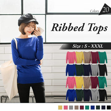 LONG SLEEVE KNITTED RIBBED TOPS