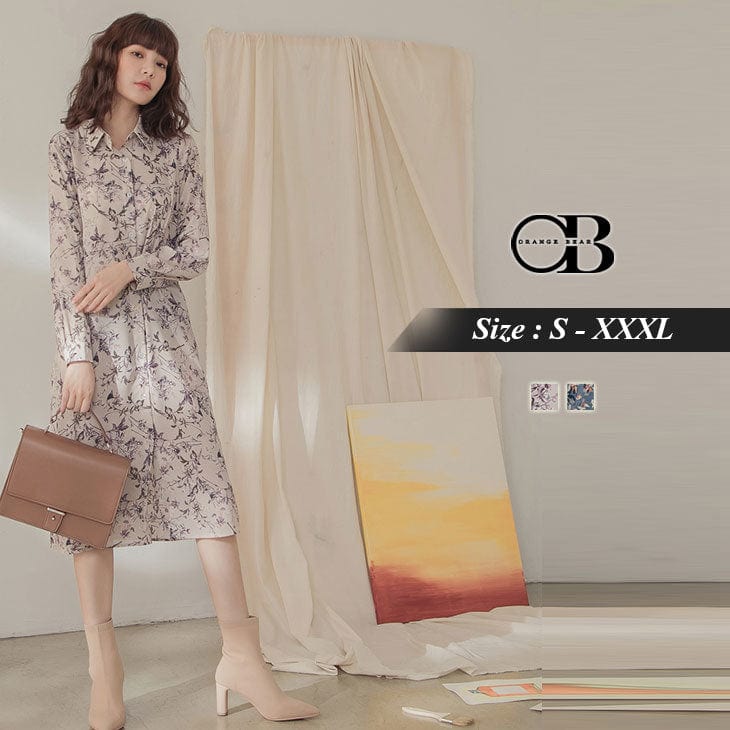 LONG SLEEVE FLORAL SHIRT DRESS