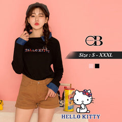 (TW STOCK) OB STYLE | KITTY LETTER PRINTED FAKE TWO PIECE TOP | 2 COLORS | S-XXXL SIZE