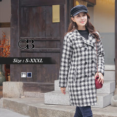 (TW STOCK) OB STYLE | DOUBLE-BREASTED HOUNDSTOOTH COAT  | 2 COLORS | S-XXXL SIZE | PLU