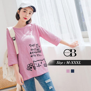 CAT PRINT 3/4 SLEEVE TOPS