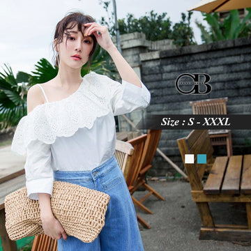 EYELET FRILL ONE SHOULDER TOPS