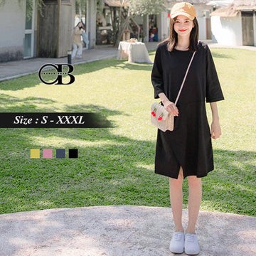 SLIT 3/4 SLEEVE SHIFT DRESS