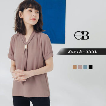 COLLAR STRAP BUTTON CHIFFON TOPS