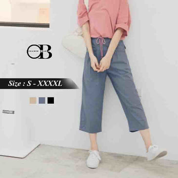 WAIST ELASTIC TWILL WIDE PANTS