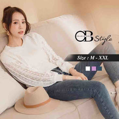 (TW STOCK) OB STYLE | ROUND NECK LACED SLEEVE KNIT TOPS | 3 COLORS | M-XXL SIZE | PLUS